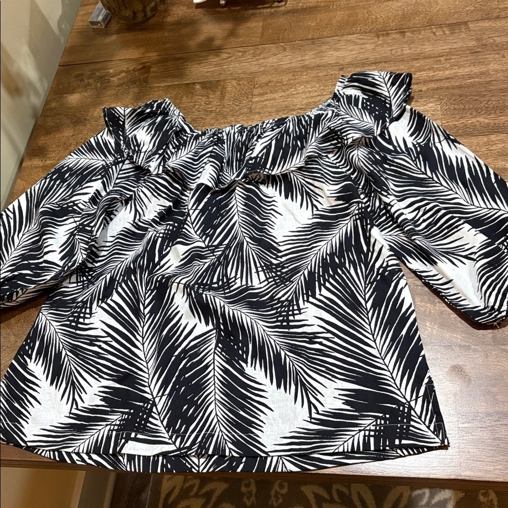 Anthropologie Remi James Linen Blend Tropical Palm Print Top Large
